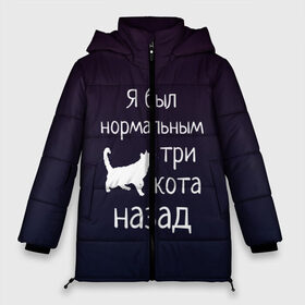 Женская зимняя куртка 3D с принтом Я был в норме три кота назад в Новосибирске, верх — 100% полиэстер; подкладка — 100% полиэстер; утеплитель — 100% полиэстер | длина ниже бедра, силуэт Оверсайз. Есть воротник-стойка, отстегивающийся капюшон и ветрозащитная планка. 

Боковые карманы с листочкой на кнопках и внутренний карман на молнии | cats | normal | жизненно | жизнь | котики | коты | котэ | кошатник | кошатница | кошка | кошки | нормальный