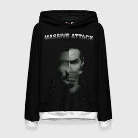 Женская толстовка 3D с принтом Massive attack в Новосибирске, 100% полиэстер  | двухслойный капюшон со шнурком для регулировки, мягкие манжеты на рукавах и по низу толстовки, спереди карман-кенгуру с мягким внутренним слоем. | 100 suns | dance | electronic | masive atack | masive attack | mezannine | one point six | tricky | trip hop | triphop | мэссив аттак