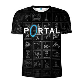 Мужская футболка 3D спортивная с принтом Portal icons в Новосибирске, 100% полиэстер с улучшенными характеристиками | приталенный силуэт, круглая горловина, широкие плечи, сужается к линии бедра | half life | головоломка | иконки | пиктограммы | портал | телепорт