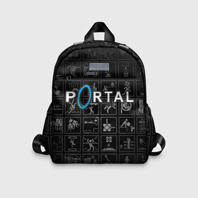 Детский рюкзак 3D с принтом Portal icons в Новосибирске, 100% полиэстер | лямки с регулируемой длиной, сверху петелька, чтобы рюкзак можно было повесить на вешалку. Основное отделение закрывается на молнию, как и внешний карман. Внутри дополнительный карман. По бокам два дополнительных кармашка | half life | головоломка | иконки | пиктограммы | портал | телепорт