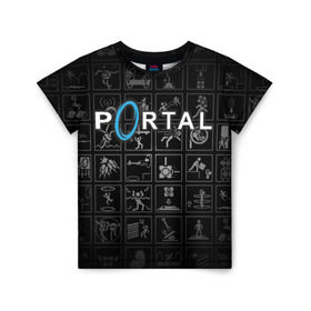 Детская футболка 3D с принтом Portal icons в Новосибирске, 100% гипоаллергенный полиэфир | прямой крой, круглый вырез горловины, длина до линии бедер, чуть спущенное плечо, ткань немного тянется | half life | головоломка | иконки | пиктограммы | портал | телепорт