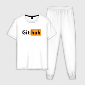 Мужская пижама хлопок с принтом Git Hub в Новосибирске, 100% хлопок | брюки и футболка прямого кроя, без карманов, на брюках мягкая резинка на поясе и по низу штанин
 | Тематика изображения на принте: git hub | github | it | кодинг