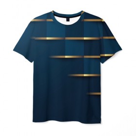 Мужская футболка 3D с принтом Абстракция в Новосибирске, 100% полиэфир | прямой крой, круглый вырез горловины, длина до линии бедер | абстракция | золото | золотые вставки | квадраты | кубики | кубы | линии | текстура