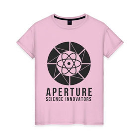 Женская футболка хлопок с принтом APERTURE lab. в Новосибирске, 100% хлопок | прямой крой, круглый вырез горловины, длина до линии бедер, слегка спущенное плечо | aperture | aperture science innovators | game | portal | portal 2