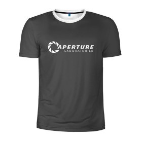 Мужская футболка 3D спортивная с принтом APERTURE lab. в Новосибирске, 100% полиэстер с улучшенными характеристиками | приталенный силуэт, круглая горловина, широкие плечи, сужается к линии бедра | Тематика изображения на принте: aperture | aperture science innovators | game | portal | portal 2