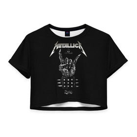 Женская футболка Cropp-top с принтом Metallica в Новосибирске, 100% полиэстер | круглая горловина, длина футболки до линии талии, рукава с отворотами | 