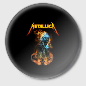 Значок с принтом Metallica в Новосибирске,  металл | круглая форма, металлическая застежка в виде булавки | metalica | metallica | группа | джеймс хэтфилд | кирк хэмметт | ларс ульрих | метал | металика | металлика | миталика | музыка | роберт трухильо | рок | трэш | трэшметал | хард | хеви