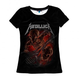 Женская футболка 3D с принтом Metallica в Новосибирске, 100% полиэфир ( синтетическое хлопкоподобное полотно) | прямой крой, круглый вырез горловины, длина до линии бедер | metalica | metallica | группа | джеймс хэтфилд | кирк хэмметт | ларс ульрих | метал | металика | металлика | миталика | музыка | роберт трухильо | рок | трэш | трэшметал | хард | хеви