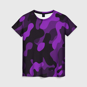 Женская футболка 3D с принтом Камуфляж в Новосибирске, 100% полиэфир ( синтетическое хлопкоподобное полотно) | прямой крой, круглый вырез горловины, длина до линии бедер | 23 февраля | black | camouflage | february 23 | khaki | military | soldier | военный | камуфляж | солдат | фиолетовый | хаки | черный