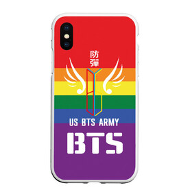 Чехол для iPhone XS Max матовый с принтом BTS Army в Новосибирске, Силикон | Область печати: задняя сторона чехла, без боковых панелей | army | bangtan boys | beyond the scene | boys | bts | chin | edm | emblem | fans | hieroglyphs | hip hop | jimin | k pop | logo | rainbow | rb | rm | south korean | армия | бойбенд | ви | джей хоуп | иероглифы | логотип | мальчики | радуга | сюга | 