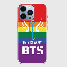 Чехол для iPhone 13 Pro с принтом BTS Army в Новосибирске,  |  | Тематика изображения на принте: army | bangtan boys | beyond the scene | boys | bts | chin | edm | emblem | fans | hieroglyphs | hip hop | jimin | k pop | logo | rainbow | rb | rm | south korean | армия | бойбенд | ви | джей хоуп | иероглифы | логотип | мальчики | радуга | сюга | 
