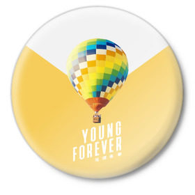 Значок с принтом BTS Young Forever в Новосибирске,  металл | круглая форма, металлическая застежка в виде булавки | balloon | bangtan boys | beyond the scene | boyband | boys | bts | chin | chonguk | edm | emblem | hip hop | jimin | jj hope | k pop | logo | rb | rm | shuga | south korean | wee | бойбенд | ви | воздушный шар | джей хоуп | логотип | мальчики | сюга