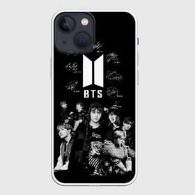 Чехол для iPhone 13 mini с принтом BTS в Новосибирске,  |  | Тематика изображения на принте: autographs | bangtan boys | beyond the scene | boyband | boys | bts | chin | chonguk | edm | emblem | hip hop | jimin | jj hope | k pop | logo | rb | rm | shuga | south korean | wee | автографы | бойбенд | ви | джей хоуп | логотип | мальчики | сюга 