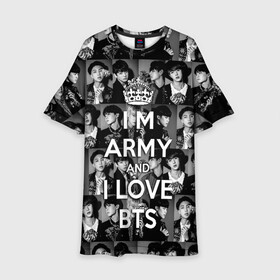 Детское платье 3D с принтом I am army and I lover BTS в Новосибирске, 100% полиэстер | прямой силуэт, чуть расширенный к низу. Круглая горловина, на рукавах — воланы | bangtan boys | beyond the scene | boyband | boys | bts | chin | chonguk | collage | crown | edm | flowers | hip hop | jimin | jj hope | k pop | photo | r  b | rm | south korean | suga | wee | бойбенд | ви | джей хоуп | коллаж | корона | мальчики | с