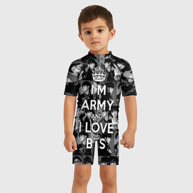 Детский купальный костюм 3D с принтом I am army and I lover BTS в Новосибирске, Полиэстер 85%, Спандекс 15% | застежка на молнии на спине | bangtan boys | beyond the scene | boyband | boys | bts | chin | chonguk | collage | crown | edm | flowers | hip hop | jimin | jj hope | k pop | photo | r  b | rm | south korean | suga | wee | бойбенд | ви | джей хоуп | коллаж | корона | мальчики | с