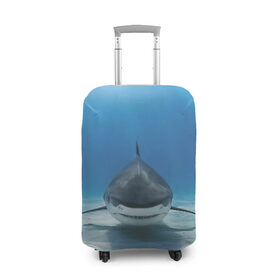 Чехол для чемодана 3D с принтом Анфас в Новосибирске, 86% полиэфир, 14% спандекс | двустороннее нанесение принта, прорези для ручек и колес | Тематика изображения на принте: bottom | fin | full face | jaw | ocean | sand | shark | water | акула | анфас | вода | дно | океан | песок | плавник