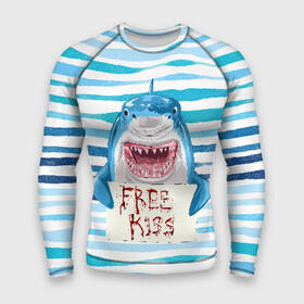 Мужской рашгард 3D с принтом Free Kiss в Новосибирске,  |  | free kiss | акула | бесплатные поцелуи | вода | кровь | море | объявление | острые зубы | поцелуй | рыба | табличка | хищник