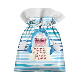Подарочный 3D мешок с принтом Free Kiss в Новосибирске, 100% полиэстер | Размер: 29*39 см | free kiss | акула | бесплатные поцелуи | вода | кровь | море | объявление | острые зубы | поцелуй | рыба | табличка | хищник
