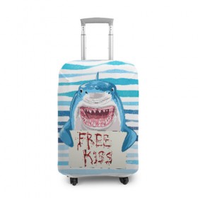 Чехол для чемодана 3D с принтом Free Kiss в Новосибирске, 86% полиэфир, 14% спандекс | двустороннее нанесение принта, прорези для ручек и колес | free kiss | акула | бесплатные поцелуи | вода | кровь | море | объявление | острые зубы | поцелуй | рыба | табличка | хищник