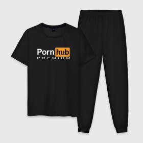 Мужская пижама хлопок с принтом PornHub Premium в Новосибирске, 100% хлопок | брюки и футболка прямого кроя, без карманов, на брюках мягкая резинка на поясе и по низу штанин
 | Тематика изображения на принте: 
