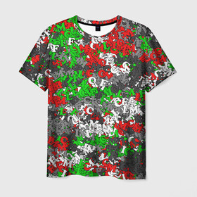 Мужская футболка 3D с принтом Камуфляж с буквами FCLM в Новосибирске, 100% полиэфир | прямой крой, круглый вырез горловины, длина до линии бедер | зеленый | клуб | красно зеленый | красный | локо | локомотив | москва | паттерн
