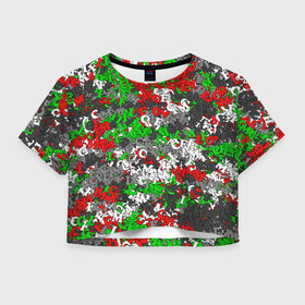 Женская футболка Crop-top 3D с принтом Камуфляж с буквами FCLM в Новосибирске, 100% полиэстер | круглая горловина, длина футболки до линии талии, рукава с отворотами | зеленый | клуб | красно зеленый | красный | локо | локомотив | москва | паттерн