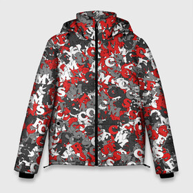 Мужская зимняя куртка 3D с принтом Камуфляж с буквами F C S M в Новосибирске, верх — 100% полиэстер; подкладка — 100% полиэстер; утеплитель — 100% полиэстер | длина ниже бедра, свободный силуэт Оверсайз. Есть воротник-стойка, отстегивающийся капюшон и ветрозащитная планка. 

Боковые карманы с листочкой на кнопках и внутренний карман на молнии. | Тематика изображения на принте: fcsm | белый. | камуфляж | красный | милитари | москва | мясо | паттерн | спартак