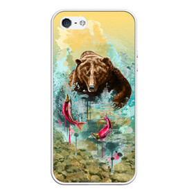 Чехол для iPhone 5/5S матовый с принтом Рыбалка в Новосибирске, Силикон | Область печати: задняя сторона чехла, без боковых панелей | берег | брызги | водка | животное | зверь | зубы | лес | медведь | мишка | оскал | охота | патриотизм | река | россия | русский | русь | рыба | символ | ссср | триколор | флаг | хищник