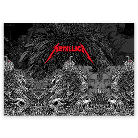 Поздравительная открытка с принтом Metallica  в Новосибирске, 100% бумага | плотность бумаги 280 г/м2, матовая, на обратной стороне линовка и место для марки
 | american | bird | eagle | james hetfield | kirk hammett | lars ulrich | metal band | metallica | red eye | robert trujillo | scream | skull | американская | джеймс хетфилд | кирк хэмметт | красный глаз | крик | ларс ульрих | метал группа | метал