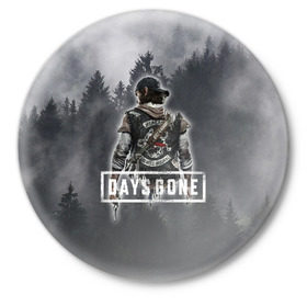 Значок с принтом Days Gone в Новосибирске,  металл | круглая форма, металлическая застежка в виде булавки | days gone | лес | лого | персонаж