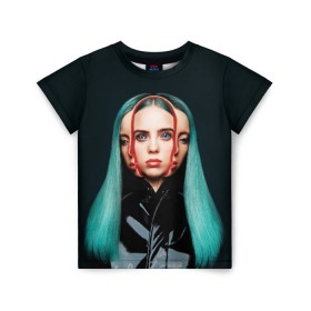 Детская футболка 3D с принтом BILLIE EILISH в Новосибирске, 100% гипоаллергенный полиэфир | прямой крой, круглый вырез горловины, длина до линии бедер, чуть спущенное плечо, ткань немного тянется | ayelish | bad guy | bellyache | bilie eilish | bilie elish | billie | billie eilish | eilish | electronic | elish | music | били айлиш | билли айлиш | эйлиш | элиш