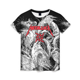 Женская футболка 3D с принтом Metallica в Новосибирске, 100% полиэфир ( синтетическое хлопкоподобное полотно) | прямой крой, круглый вырез горловины, длина до линии бедер | american | angry | emblem | james hetfield | kirk hammett | la | live | logo | metal band | metallica | rats | ravens | zombies | американская | вороны | джеймс хетфилд | живые | злые | зомби | кирк хэмметт | крысы | ларс ульрих | логотип | мета