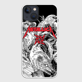 Чехол для iPhone 13 с принтом Metallica в Новосибирске,  |  | american | angry | emblem | james hetfield | kirk hammett | la | live | logo | metal band | metallica | rats | ravens | zombies | американская | вороны | джеймс хетфилд | живые | злые | зомби | кирк хэмметт | крысы | ларс ульрих | логотип | мета