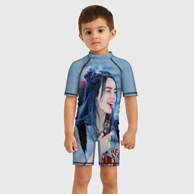 Детский купальный костюм 3D с принтом BILLIE EILISH в Новосибирске, Полиэстер 85%, Спандекс 15% | застежка на молнии на спине | ayelish | bad guy | bellyache | bilie eilish | bilie elish | billie | billie eilish | eilish | electronic | elish | music | били айлиш | билли айлиш | эйлиш | элиш