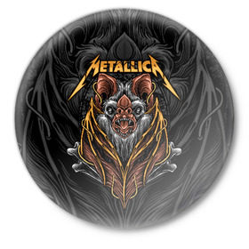 Значок с принтом Metallica в Новосибирске,  металл | круглая форма, металлическая застежка в виде булавки | american | bat | bones | emblem | fangs | james hetfield | kirk hammett | metal band | metallica | mouse | music | rock | vampire | американская | вампир | джеймс хетфилд | кирк хэмметт | клыки | кости | ларс ульрих | летучая | метал группа | мет