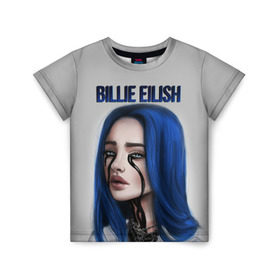 Детская футболка 3D с принтом BILLIE EILISH в Новосибирске, 100% гипоаллергенный полиэфир | прямой крой, круглый вырез горловины, длина до линии бедер, чуть спущенное плечо, ткань немного тянется | ayelish | bad guy | bellyache | bilie eilish | bilie elish | billie | billie eilish | eilish | electronic | elish | music | били айлиш | билли айлиш | эйлиш | элиш