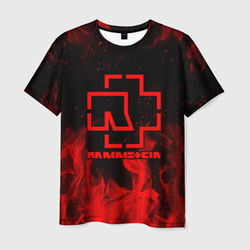 Мужская футболка 3D с принтом RAMMSTEIN в Новосибирске, 100% полиэфир | прямой крой, круглый вырез горловины, длина до линии бедер | fire | flake | rammstein | smoke | дым | огонь | пламя | пожар | рамштайн