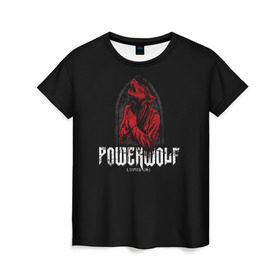 Женская футболка 3D с принтом Powerwolf в Новосибирске, 100% полиэфир ( синтетическое хлопкоподобное полотно) | прямой крой, круглый вырез горловины, длина до линии бедер | powerwolf | метал | повервольф | повервульф | рок