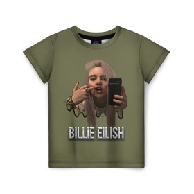 Детская футболка 3D с принтом BILLIE EILISH в Новосибирске, 100% гипоаллергенный полиэфир | прямой крой, круглый вырез горловины, длина до линии бедер, чуть спущенное плечо, ткань немного тянется | ayelish | bad guy | bellyache | bilie eilish | bilie elish | billie | billie eilish | eilish | electronic | elish | music | били айлиш | билли айлиш | эйлиш | элиш