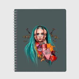 Тетрадь с принтом BILLIE EILISH в Новосибирске, 100% бумага | 48 листов, плотность листов — 60 г/м2, плотность картонной обложки — 250 г/м2. Листы скреплены сбоку удобной пружинной спиралью. Уголки страниц и обложки скругленные. Цвет линий — светло-серый
 | ayelish | bad guy | bellyache | bilie eilish | bilie elish | billie | billie eilish | eilish | electronic | elish | music | били айлиш | билли айлиш | эйлиш | элиш