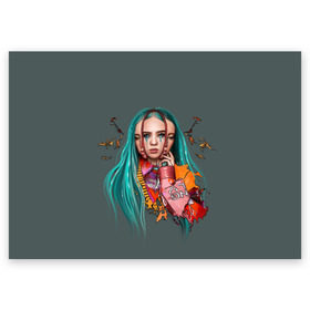 Поздравительная открытка с принтом BILLIE EILISH в Новосибирске, 100% бумага | плотность бумаги 280 г/м2, матовая, на обратной стороне линовка и место для марки
 | ayelish | bad guy | bellyache | bilie eilish | bilie elish | billie | billie eilish | eilish | electronic | elish | music | били айлиш | билли айлиш | эйлиш | элиш