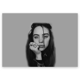 Поздравительная открытка с принтом BILLIE EILISH в Новосибирске, 100% бумага | плотность бумаги 280 г/м2, матовая, на обратной стороне линовка и место для марки
 | ayelish | bad guy | bellyache | bilie eilish | bilie elish | billie | billie eilish | eilish | electronic | elish | music | били айлиш | билли айлиш | эйлиш | элиш