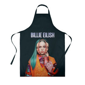 Фартук 3D с принтом BILLIE EILISH в Новосибирске, 100% полиэстер | общий размер — 65 х 85 см, ширина нагрудника — 26 см, горловина — 53 см, длина завязок — 54 см, общий обхват в поясе — 173 см. Принт на завязках и на горловине наносится с двух сторон, на основной части фартука — только с внешней стороны | ayelish | bad guy | bellyache | bilie eilish | bilie elish | billie | billie eilish | eilish | electronic | elish | music | били айлиш | билли айлиш | эйлиш | элиш