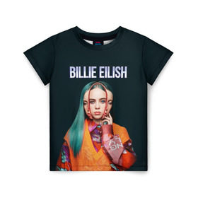 Детская футболка 3D с принтом BILLIE EILISH в Новосибирске, 100% гипоаллергенный полиэфир | прямой крой, круглый вырез горловины, длина до линии бедер, чуть спущенное плечо, ткань немного тянется | ayelish | bad guy | bellyache | bilie eilish | bilie elish | billie | billie eilish | eilish | electronic | elish | music | били айлиш | билли айлиш | эйлиш | элиш