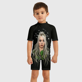 Детский купальный костюм 3D с принтом BILLIE EILISH в Новосибирске, Полиэстер 85%, Спандекс 15% | застежка на молнии на спине | ayelish | bad guy | bellyache | bilie eilish | bilie elish | billie | billie eilish | eilish | electronic | elish | music | били айлиш | билли айлиш | эйлиш | элиш