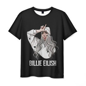 Мужская футболка 3D с принтом BILLIE EILISH в Новосибирске, 100% полиэфир | прямой крой, круглый вырез горловины, длина до линии бедер | Тематика изображения на принте: ayelish | bad guy | bellyache | bilie eilish | bilie elish | billie | billie eilish | eilish | electronic | elish | music | били айлиш | билли айлиш | эйлиш | элиш