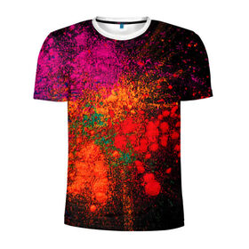 Мужская футболка 3D спортивная с принтом Брызги краски в Новосибирске, 100% полиэстер с улучшенными характеристиками | приталенный силуэт, круглая горловина, широкие плечи, сужается к линии бедра | брызги | брызги красок | краска | красочные | пятна | пятна краски | цветные | яркие