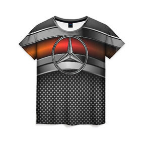 Женская футболка 3D с принтом Mercedes-Benz Metal в Новосибирске, 100% полиэфир ( синтетическое хлопкоподобное полотно) | прямой крой, круглый вырез горловины, длина до линии бедер | mercedes | mercedes benz | авто | железо | кольчуга | лого авто | мерс | мерседес | метал | металлическая | сетка | сталь | цепи