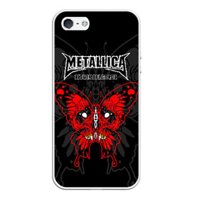 Чехол для iPhone 5/5S матовый с принтом Metallica в Новосибирске, Силикон | Область печати: задняя сторона чехла, без боковых панелей | american | butterfly | devil | fangs | james hetfield | kirk hammett | metal band | metallica | music | mystic | red | rock | skull | vampire | американская | бабочка | вампир | джеймс хетфилд | дьявол | кирк хэмметт | клыки | красная | ларс ульрих | мета