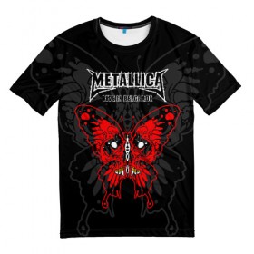 Мужская футболка 3D с принтом Metallica в Новосибирске, 100% полиэфир | прямой крой, круглый вырез горловины, длина до линии бедер | american | butterfly | devil | fangs | james hetfield | kirk hammett | metal band | metallica | music | mystic | red | rock | skull | vampire | американская | бабочка | вампир | джеймс хетфилд | дьявол | кирк хэмметт | клыки | красная | ларс ульрих | мета